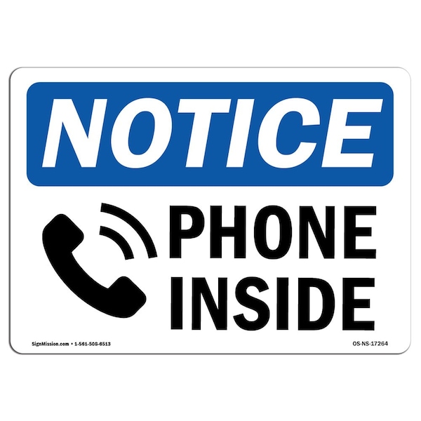 Safety Sign, OSHA Notice, 3.5" Height, Phone Inside Sign With Symbol, Landscape, 10PK